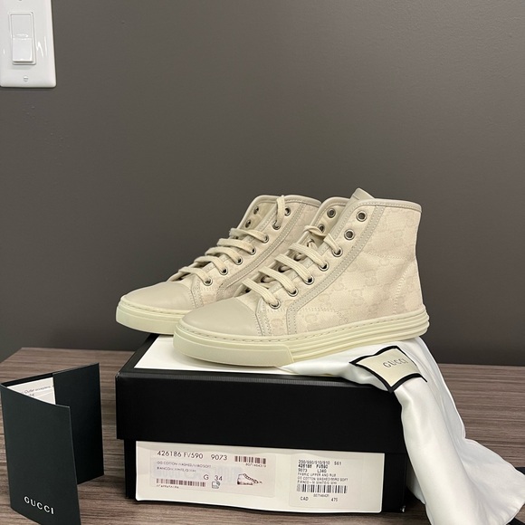 Gucci Shoes - Gucci Cream Leather High-Top Sneakers